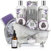 Valentines Bath Gift Basket Set For Women: Relaxing At Home Spa Kit Scented - Lavender And Jasmine With Large Bath Bombs, Salts, Shower Gel, Body Butter Lotion, Bath Oil, Bubble Bath, Loofah & More