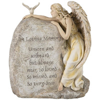 Fox Valley Traders In Loving Memory Angel Garden Stone, Resin Memorial Statue 8     Wide X 11    High