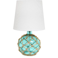 Elegant Designs Lt1050-Aqu Buoy Rope Nautical Netted Coastal Ocean Sea Glass Table Lamp With White Fabric Shade, Aqua