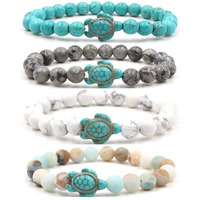 Caiyao 8Mm Sea Turtles Beads Bracelet Turquoise Natutal Stone Elastic Stretch Bracelet For Women Men (4Pcs)