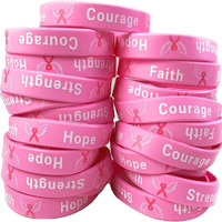 Uddiee 50 Pack Breast Cancer Awareness Pink Ribbon Bracelets Hope Faith Strength Courage Inspiring Wristbands