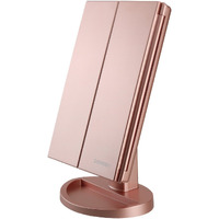 Deweisn Dresser Mount Tri-Fold Lighted Vanity Mirror With 21 Led Lights, Touch Screen And 3X/2X/1X Magnification, Two Power Supply Modes Make Up Mirror,Travel Mirror