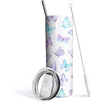 Mofvugz Butterfly Tumbler With Lid And Straw, Butterfly Gifts For Women, Purple Butterflies Cup Water Bottle Coffee Mug, Metal Thermal Insulated Tumblers 20 Oz, Butterfly Decor Stuff