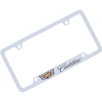 License Frame Inc. Cadillac With Crest Brass License Plate Frame With Chrome Finish (4 Hole)