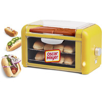 Nostalgia Oscar Mayer Extra Large Countertop 8 Hot Dog Roller And Bun Toaster Oven - Stainless Steel Rollers And Non-Stick Warming Racks - Adjustable Timer