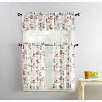 No. 918 Brew Coffee Shop Semi-Sheer Rod Pocket Kitchen Curtain Valance And Tiers Set, 54"" X 36"", White