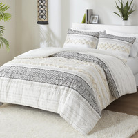 Hyde Lane Farmhouse Bedding Comforter Sets King, Ivory Boho Bed Set,Cotton Top With Modern Neutral Style Clipped Jacquard Stripes, 3-Pieces Including Matching Pillow Shams (104X90 Inches)
