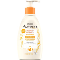 Aveeno Protect + Hydrate Sunscreen Moisturizing Body Lotion With Broad Spectrum Spf 60 And Prebiotic Oat, Weightless, Paraben, Oxybenzone, And Oil Free Sunscreen, 12 Fl Oz