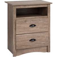 Prepac's Fremont 2 Drawer Nightstand: Elegant Bedroom Furniture, Bedside Table With Open Shelf, 23.25""W X 16""D X 28""H, Drifted Gray - Ddc-2428