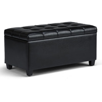 Simplihome Sienna Wide Transitional Rectangle Storage Ottoman Bench Vegan Faux Leather, Assembled, For The Living, Entryway And Family Room, 33 Inch, Midnight Black