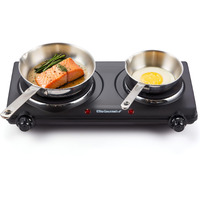 Elite Gourmet Edb-302Bf# Countertop Double Cast Iron Burner, 1500 Watts Electric Hot Plate, Temperature Controls, Power Indicator Lights, Easy To Clean, Black
