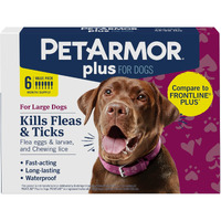 Petarmor Plus Flea And Tick Prevention For Dogs, Dog Flea And Tick Treatment, 6 Doses, Waterproof Topical, Fast Acting, Large Dogs Dogs (45-88 Lbs)