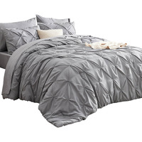 Bedsure Queen Comforter Set Grey - Bed In A Bag Queen Size 7 Pieces, Gentlesoft Pintuck Bed Set Gift For Family, Pinch Pleat Grey Comforter With Sheets, Pillowcases & Shams