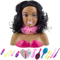 Liberty Imports African American Black Makeup And Hair Styling Doll Head Toy Playset With Real Washable Cosmetic And Fashion Dress Up Accessories For Girls Pretend Play