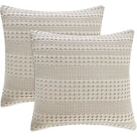 Phf 100% Cotton Waffle Weave Euro Sham Covers, 2 Pack 26"" X 26"" Bed Pillow Covers For Elegant Home Decor, No Filling, Luxury Aesthetic Soft Euro Pillow Cases For Bed, Oatmeal