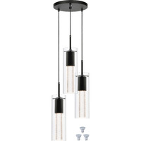 Xinbei Lighting Pendant Light, Modern 3 Light Cluster Kitchen Island Pendant Lighting With Led Bulb & Bubble Crystal, Matte Black Finish Xb-P1110-3-Mb