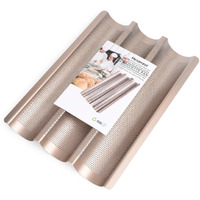 Hesanzol Baguette Pans For Baking 15"" X 11"", Carbon Steel 3 Loaf Nonstick Baguette Baking Tray For French & Italian Perforated French Bread Pan