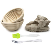 2 Pack Of Mini 5 Inch Round Brotform Banneton Proofing Basket Bread Bowl For Baking Dough (Bonus Linen Cover) (5 Inch)