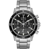 Bulova Men's Marine Star Series C Stainless Steel 6-Hand Chronograph Quartz Watch, Black Dial Style: 96B272