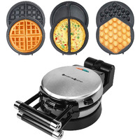 Health And Home 3-In-1 Waffle, Omelet, Egg Waffle Maker, 3 Removable Nonstick Baking Plates, Upgraded 360 Rotating Belgian Maker