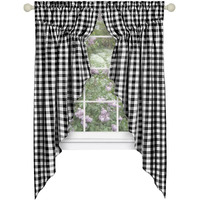 Buffalo Check Gathered Swag Window Curtain Pair - 72 Inch Width, 63 Inch Length - Black & White Plaid - Light Filtering Farmhouse Country Drapes For Bedroom Living & Dining Room By Achim Home Decor