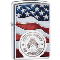 Zippo America Stamp On Flag High Polish Chrome Pocket Lighter
