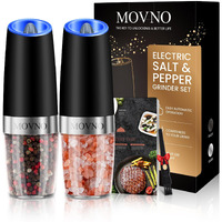Gravity Electric Salt And Pepper Grinder Set, Battery Powered Led Light One Hand Automatic Operation, Adjustable Coarseness Mill Grinders Shakers Black (A.Black 2P)