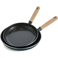 Greenpan Hudson Healthy Ceramic Nonstick, 9.5"" And 11"" Frying Pan Skillet Set, Vintage Wood Inspired Handle, Pfas-Free, Dishwasher Safe, Forest Green