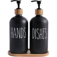 Momeemo Matte Black Glass Soap Dispenser Set - Hand And Dish Soap Dispensers Suitable For Rustic Kitchen Decor (Black)