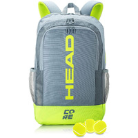Head Core Tennis Backpack - 2 Racquet Carrying Bag W/Padded Shoulder Straps / Grey/Yellow / Large
