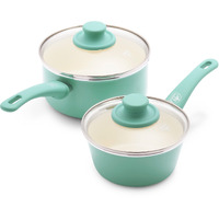 Greenlife Soft Grip Healthy Ceramic Nonstick, 1Qt And 2Qt Saucepan Pot Set With Lids, Pfas-Free, Dishwasher Safe, Turquoise