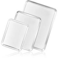 Cookie Sheet Baking Sheet Set Of 3, Bastwe Commercial Grade Stainless Steel Baking Pan, Professional Bakeware Oven Tray, Healthy & Non-Toxic, Rust Free & Mirror Finish, Easy Clean & Dishwasher Safe
