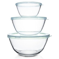 Luvan Glass Mixing Bowl With Lids Set(4.5Qt,2.7Qt,1.1Qt), 3Pc Large Glass Mixing Bowls Set, Glass Nesting Bowls, Clear Salad Mixing Bowl For Kitchen, Storage, Cooking, Baking, Prepping,Dishwasher Safe