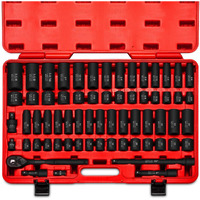 Neiko 02448A 1/2"" Drive Master Impact Socket Set, 65 Piece, Standard Sae (3/8""-1-1/4"") & Metric (10-24 Mm) Sizes, Deep & Shallow Kit, Includes Adapters & Ratchet Handle