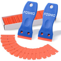 Foshio Plastic Razor Blade Scraper Include 2Pcs Scraper Tool And 100Pcs Blades For Gasket Remover, Labels Decal And Adhesive Remover For Windows And Glass,Blue