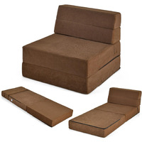 Moccha Folding Sofa Bed, Fold Down Sleeper High Density Foam With Washable Cover, Fixed Magic Stick, Convertible Upholstered Guest Sleeper, Modern Lounge Chaise Bedroom, Living Room, Office (Brown)