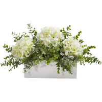 Nearly Natural 15In. Hydrangea And Eucalyptus Artificial Arrangement In White Vase
