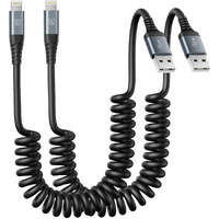 Iphone Charger Cable 6Ft For Car, Coiled Lightning Cable [Apple Mfi Certified] 2 Pack 6 Feet Lightning Cord Compatible With Iphone14 13/12/11 Pro Max/Xs Max/Xr/Xs/X/8/7/Plus/6S Ipad/Ipod - Black
