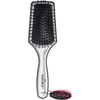 Donna Collection Small Metallic Silver Paddle Hair Brush, Black