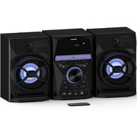 Magnavox 3-Piece Cd Shelf System With Bluetooth, Fm Radio, Remote Control, Colored Speaker Lights, Led Display, Aux Port - Black
