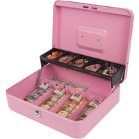 Kyodoled Locking Cash Box With Lock,Money Box With Cash Tray,Lock Safe Box With Key,Money Saving Organizer,11.81Lx 9.45Wx 3.54H Inches,Pink Xl Large
