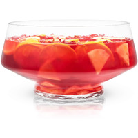 Viski Footed Glass Punch Bowl, Heavy Base Large Punch Bowl With Angled Design, Party Serveware For Cocktails & Functional Centerpiece, Clear, 2.5Gal