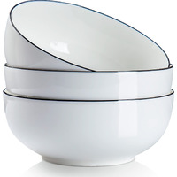 Qinlang 60 Ounces Large Soup Bowl, 8 Inches Pho Bowls, Large Ramen Bowls Set Of 3, Off-White Porcelain Big Serving Bowls For Salad And Kitchen
