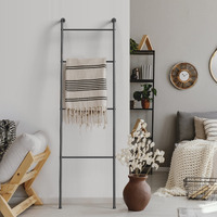 Blanket Ladder Decorative Towel Rack Holder For Bathroom, Wall Leaning Metal Drying Quilt Stand For Living Room Bedroom Farmhouse Home Decor, For Women Mom Mother Her Wife - Black