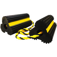 Roblock Heavy Duty Wheel Chocks, Rubber Wheel Block Non-Slip Base With Nylon Rope Yellow Reflective Tape - 1 Pair Black, Wheel Stoppers For Travel Trailers, Rv, Aircraft, Car, Camper, Truck