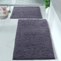 Luxurux 2 Piece Bathroom Rug Set - Premium Plush Bath Mat Shower Rugs, 1"" Chenille Microfiber, Non-Slip & Absorbent, Soft & Cozy, Durable Stylish (20X30 & 16X24 Inches, Dark Grey)
