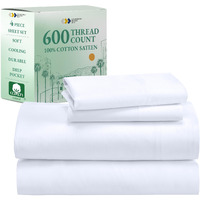 California Design Den Queen Size Sheet Set, 600 Thread Count 100% Cotton Sheets, Luxury Deep Pocket Queen Sheets Cotton Sateen, Hotel-Quality Queen Sheet Set - White Sheets