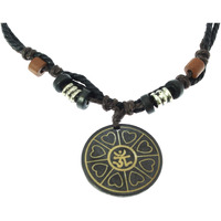 Surfer Cord Necklace With Ying Yang Carved Bone Pendant - Fully Adjustable - Black & Brown Cord
