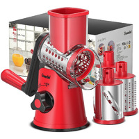 Geedel Rotary Cheese Grater, Kitchen Mandoline Vegetable Slicer With 3 Interchangeable Blades, Easy To Clean Grater For Fruit, Vegetables, Nuts