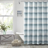 Tommy Bahama - Fabric Shower Curtain, Stylish Striped Bathroom Decor, Hook Holes Top (Hula Beach Blue, 72"" X 72"")